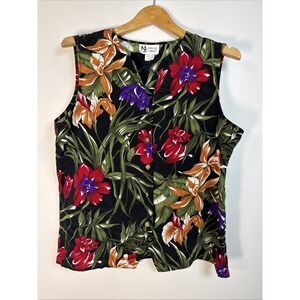 Vintage Maggie Sweet Peony Bouquet Size Medium  Floral Sleeveless Button